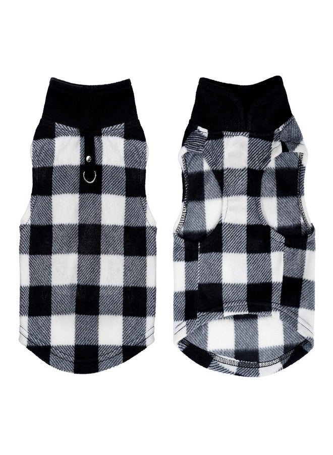 Rbenxia 1 PC Plaid Dog Sweaters with Leash Ring Soft Fleece Vest Dogs Pullover Warm Jacket Pet Dogs Clothes Winter Dog Outfits for Small Puppy Cat Pets (Black and White, Small) - Image 2